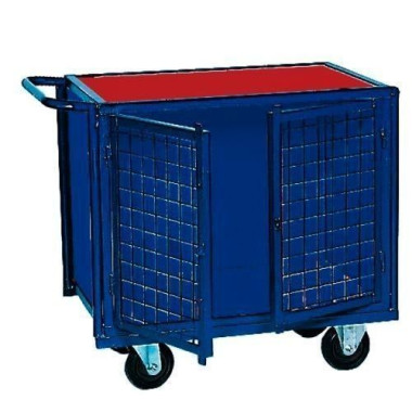 Carts and banks workshops--Working table with wheels and mesh