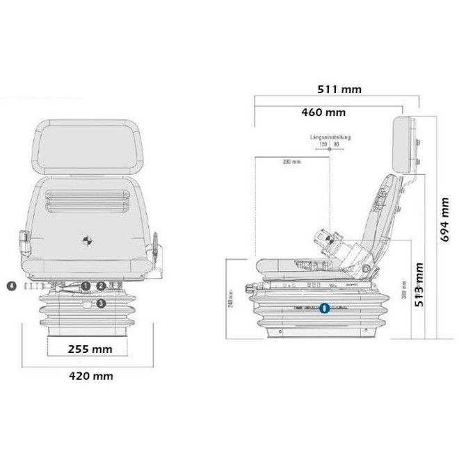 Sièges et Leurs Accessoires--Siège Grammer Compact Basic XS pour machines agricoles