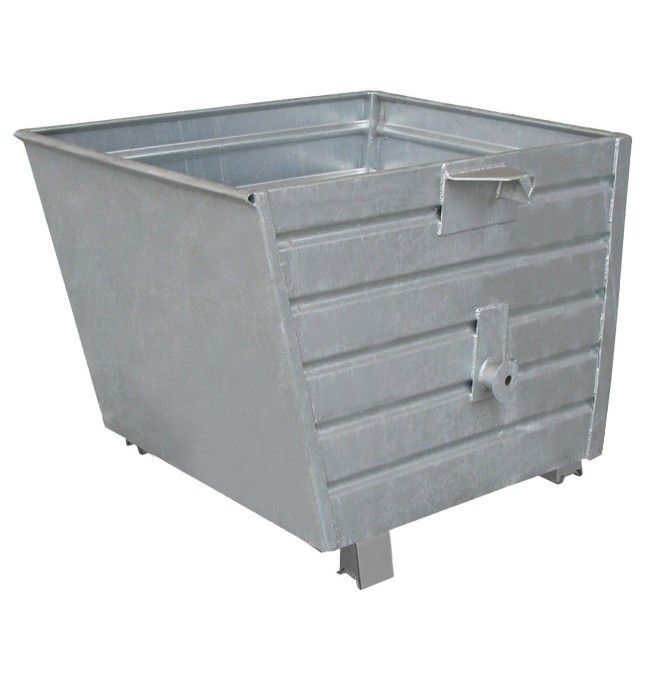 Tilting Container-- stackable, hot galvanized fly