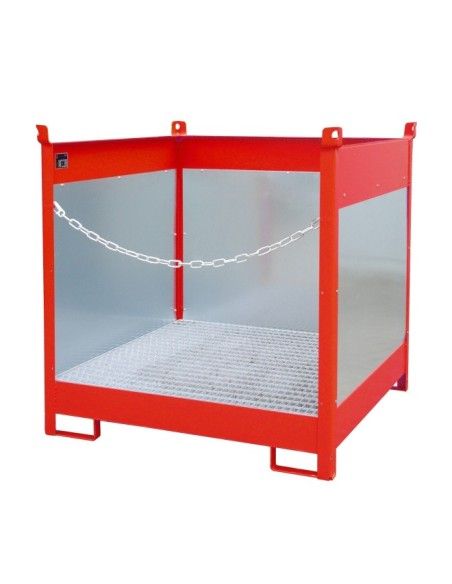 Cubetas de polietileno & metálicas--Palet de apilamiento de bidones, pintado, rojo fuego