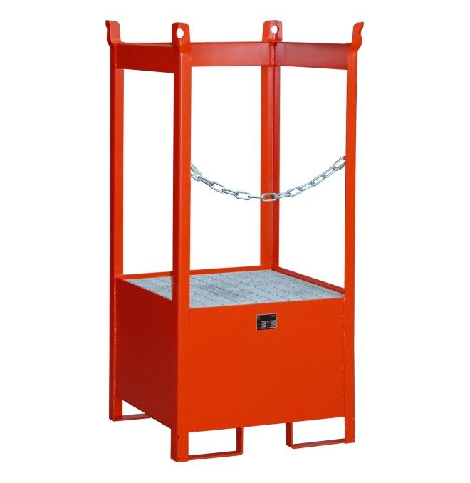 Polyethylene & metal buckets -- drum stacking pallet, painted, red fire