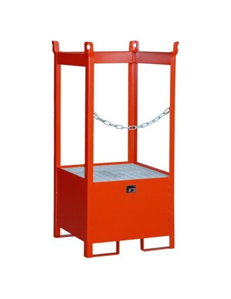 Polyethylene & metal buckets -- drum stacking pallet, painted, red fire