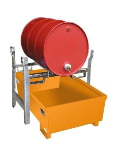 Cubetas de polietileno & metálicas--Estantes para tambores, pintados, amarillo anaranjado
