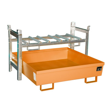 -- Drum shelves, painted, orange yellow