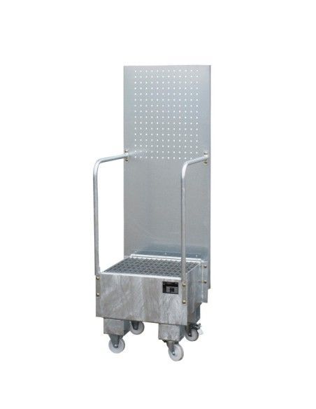 Cubetas de polietileno & metálicas--Bandeja colectora móvil con panel perforado, galvanizada en caliente