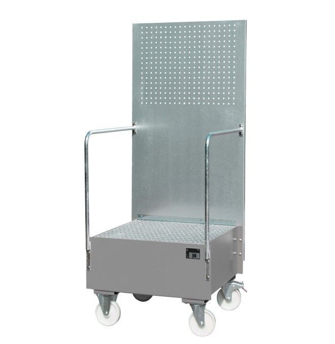 Bandeja colectora móvil con panel perforado, pintada, gris ratón