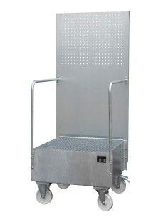 Cubetas de polietileno & metálicas--Bandeja colectora móvil con panel perforado, galvanizada en caliente