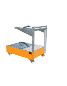 Cubetas de polietileno & metálicas--Bandeja colectora móvil con panel perforado, pintada, Amarillo naranja