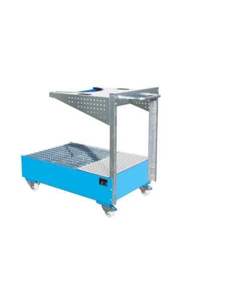 Cubetas de polietileno & metálicas--Bandeja colectora móvil con panel perforado, pintada, Azul claro