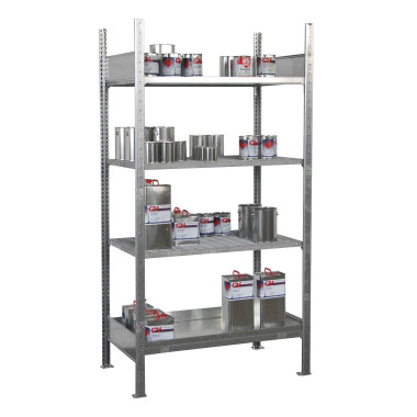Polyethylene & metal buckets --Shelving for small cans, galvanized