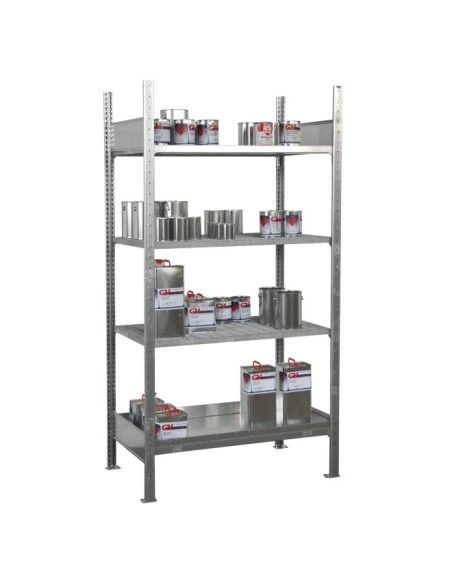 Polyethylene & metal buckets --Shelving for small cans, galvanized