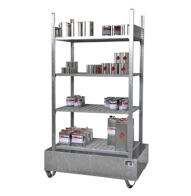 --Shelving for small cans with sinks, galvanized
