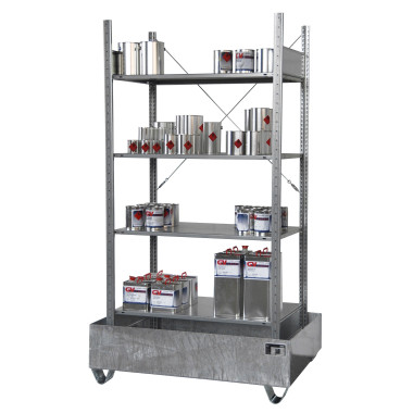 --Shelving for small cans with sinks, galvanized