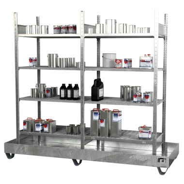 --Shelving for small cans with sinks, galvanized