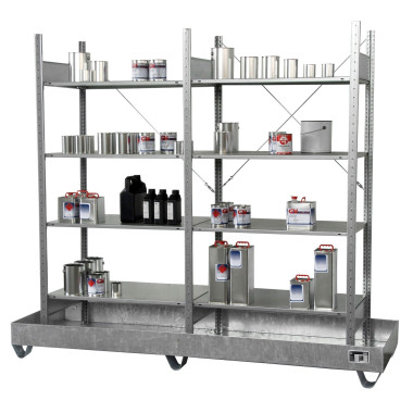 --Shelving for small cans with sinks, galvanized