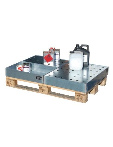 Cubetas de polietileno & metálicas--Bandeja de derrames para bidones/latas pequeñas sobre paletas, acero inoxidable 1.4571