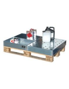 Cubetas de polietileno & metálicas--Bandeja de derrames para bidones/latas pequeñas sobre paletas, acero inoxidable 1.4571 2