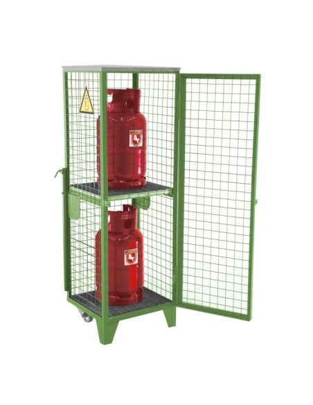 Gefahrstoffschränke--Abgesetzte Gasflaschen, lackiert, grün