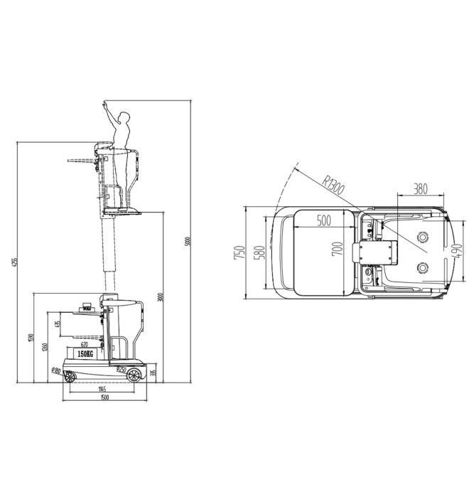 Carretillas Recogepedidos--Recogepedidos Eléctrico 150kg a 5000mm alt. trabajo