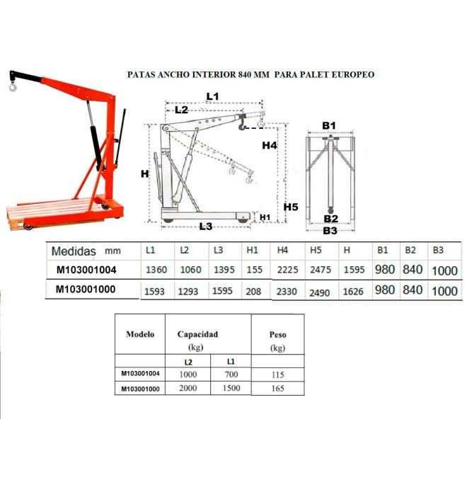 Grues--Grue 1000/2000kg pour palette européenne