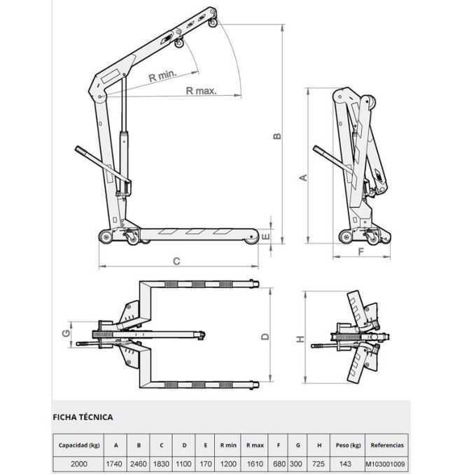 Gru--Gru manuale 2000kg pieghevole per pallet
