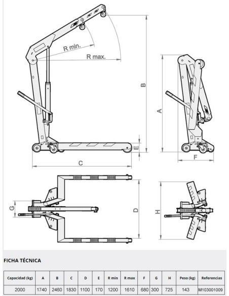 Gru--Gru manuale 2000kg pieghevole per pallet