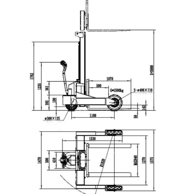 Special Stackers--Electric stacker Alternate 1,500kg to 3000mm
