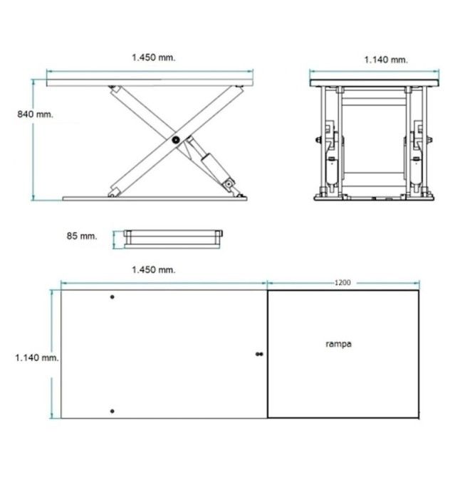 Mesas Eléctricas--Mesa Elevadora Eléctrica 1000kg a 840mm de 1450x1140mm (extraplana)