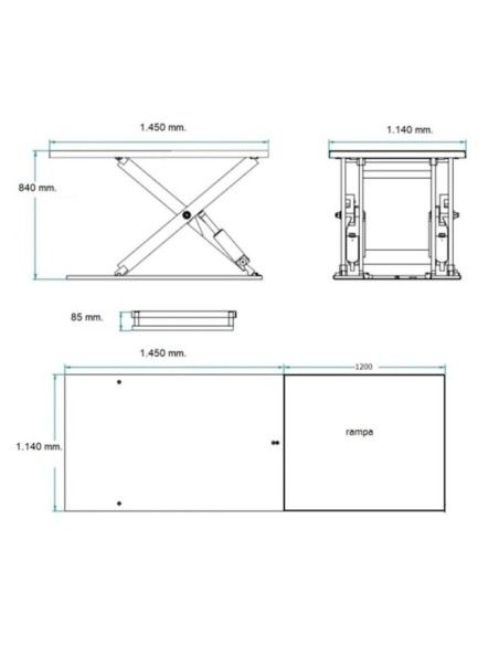Elektrotische..-Elektrischer Hubtisch 1000kg bis 840mm 1450x1140mm (extraplane)