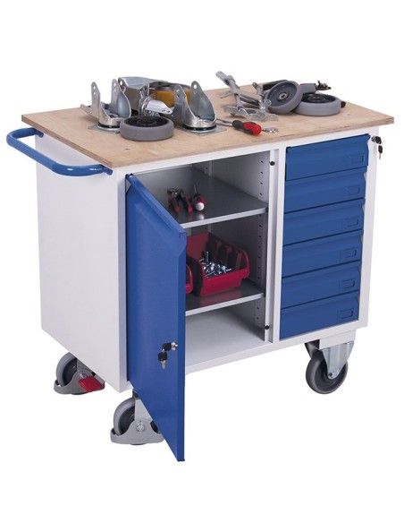 Ateliers Carros et banques..-Voiture outils avec 6 tiroirs et roues