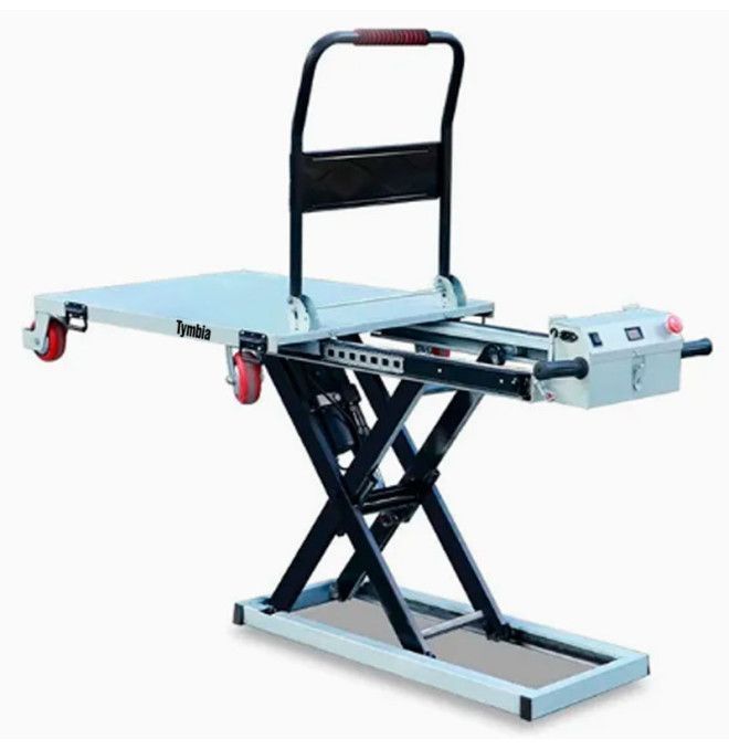 Mesas elétricas..-TYMBIA-Mesa elevatória tesoura elétrica com carrinho manual 300kg (120x70)