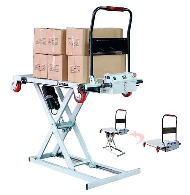 Tables électriques-TYMBIA-Table élévatrice ciseaux électriques avec chariot manuel 300 kg120x70)