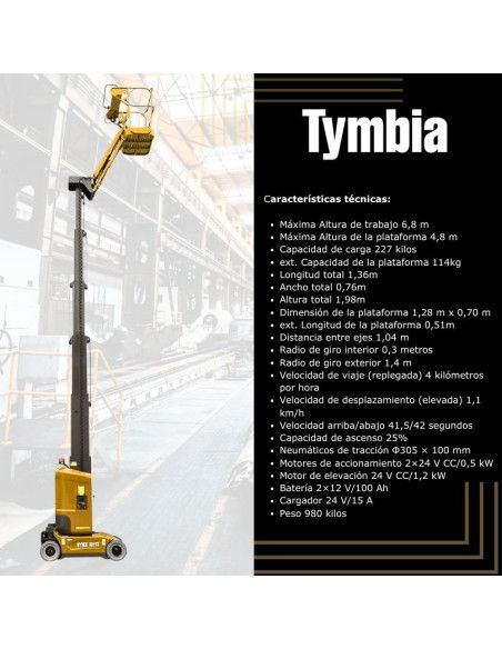 Mobile Work Platforms-TYMBIA-Lifting platform vertical mast with arm 4,8m-227kg
