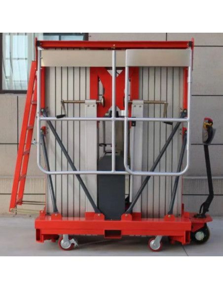 Plataformas unipersonales--Plataforma Elevadora doble mástil vertical 14m-200kg (batería)