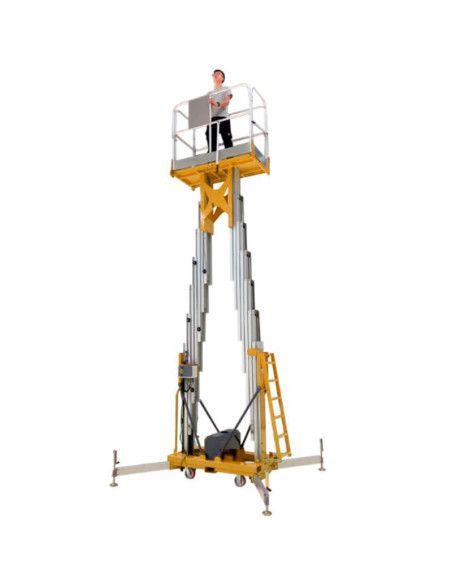 Plataformas unipersonales--Plataforma Elevadora doble mástil vertical 16m-150kg (batería)