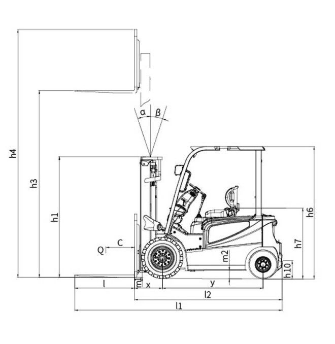 Lítio de lítio de lítio de empilhadeira-tímbios-tímbios, masculino triplex em 4800mm - bateria de lítio 80V / 150AH
