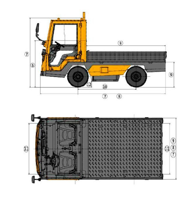 Tow Tractors- Drawing with platform 2000kg lithium battery 48V / 202Ah
