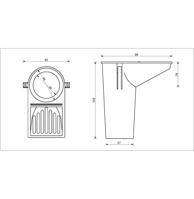 Recipientes e Cestos-- Calha de detritos para seção de trabalho com boca