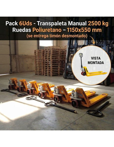 Manuelle Tymbie-Pack 6UDS Transparents - Transphase manuelle de 2500 kg - roues de polyuréthane - 1150x550 mm (la route est livr