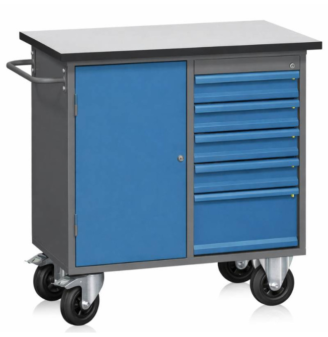 Arbeitsbänke und Werkzeughalter-Tymbia-Workbench mit Kleiderschrank, Schubladen und Rädern