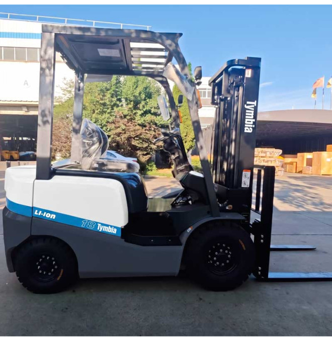 Carretillas Elevadoras-TYMBIA-Carretilla eléctrica litio 1500kg, mástil tríplex a 4700mm - Bateria litio 80V/205Ah