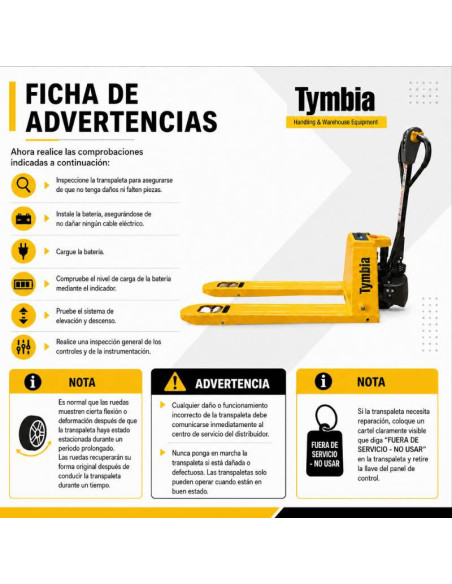 Paletes Elétricos-TYMBIA-Porta-paletes de lítio 2000KG - 48V / 10AH - 550x1150mm