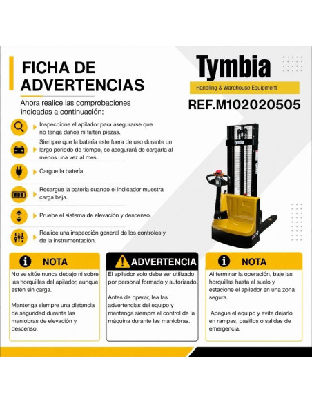 Electric Stackers-TYMBIA-Electric stacker 1200kg at 3000mm - 24V / 100Ah