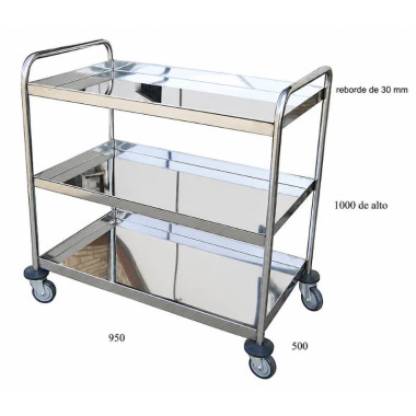 Plates-Formes Roulantes-TYMBIA-Voiture 3 plateau en acier inoxydable 950x500x1000mm