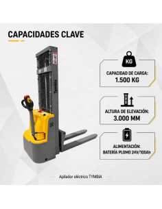 Electric Stackers-TYMBIA-Electric stacker 1500kg at 3000mm 24V / 105Ah 2