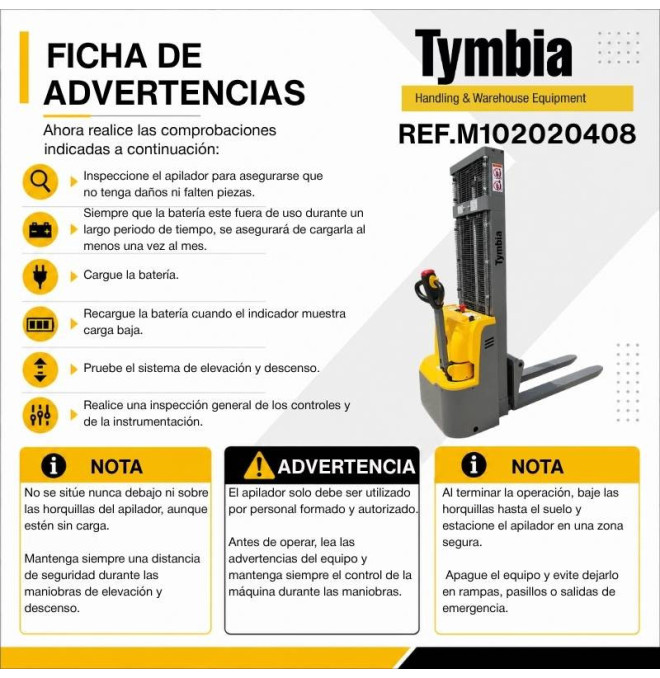 Apilador Eléctrico 1500kg a 3000mm 24V/105Ah