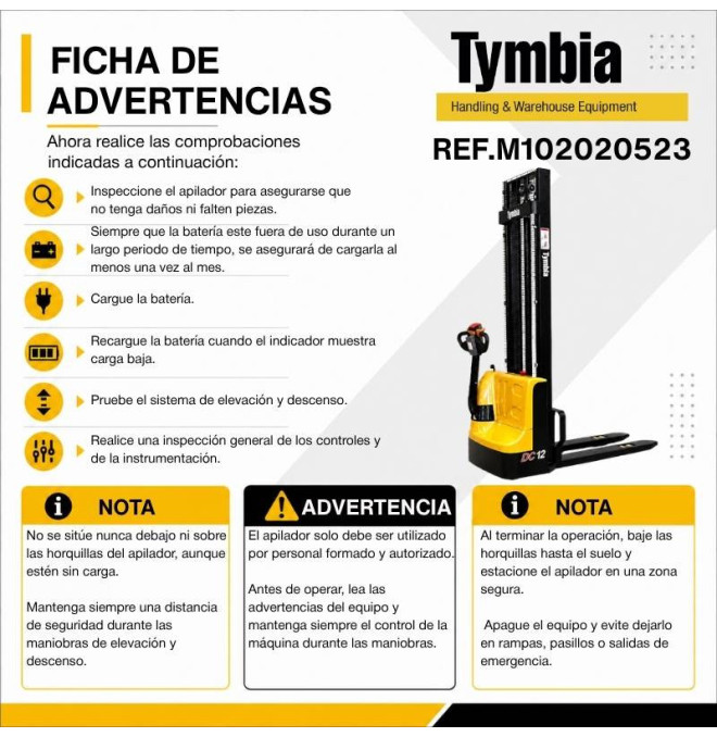 Elektrische Stapler-TYMBIA-Elektrischer Stapler 1200kg bei 4000 mm - 24V / 100Ah