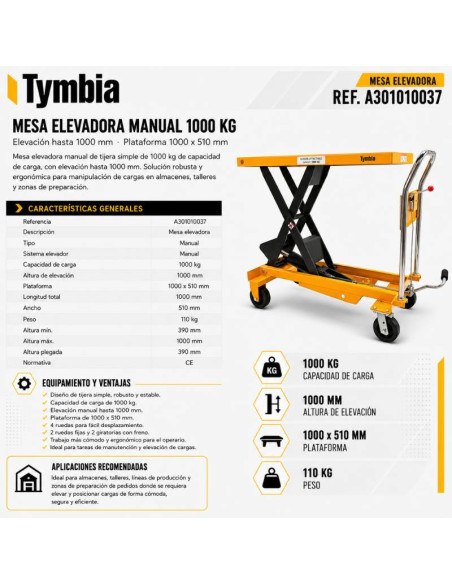 Manual lifting table 1000kg at 1000mm