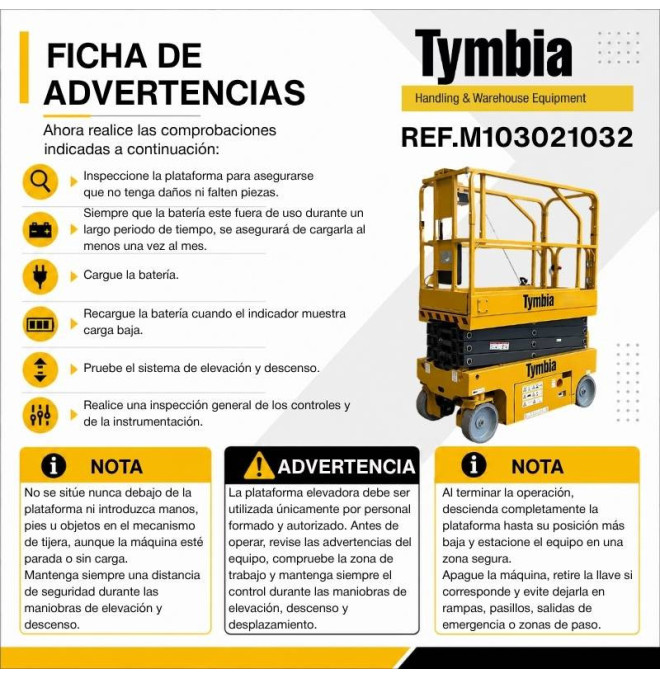 Plataformas de Tesoura-TYMBIA-Plataforma elevatória de tesouras elétricas do trabalho de 7,8m - 230kg