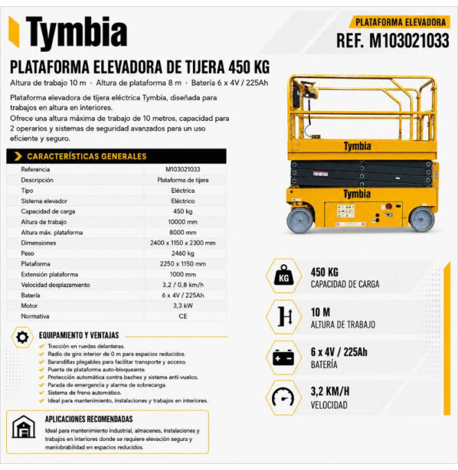 Scissor Lifts-TYMBIA-Lifting platform 10m Work Electric Scissors - 450kg